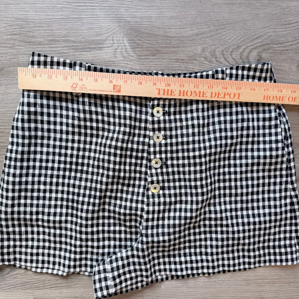 Reformation Gingham Linen Shorts Black White Button Fly Summer Beach Womens sz12 - Picture 7 of 8